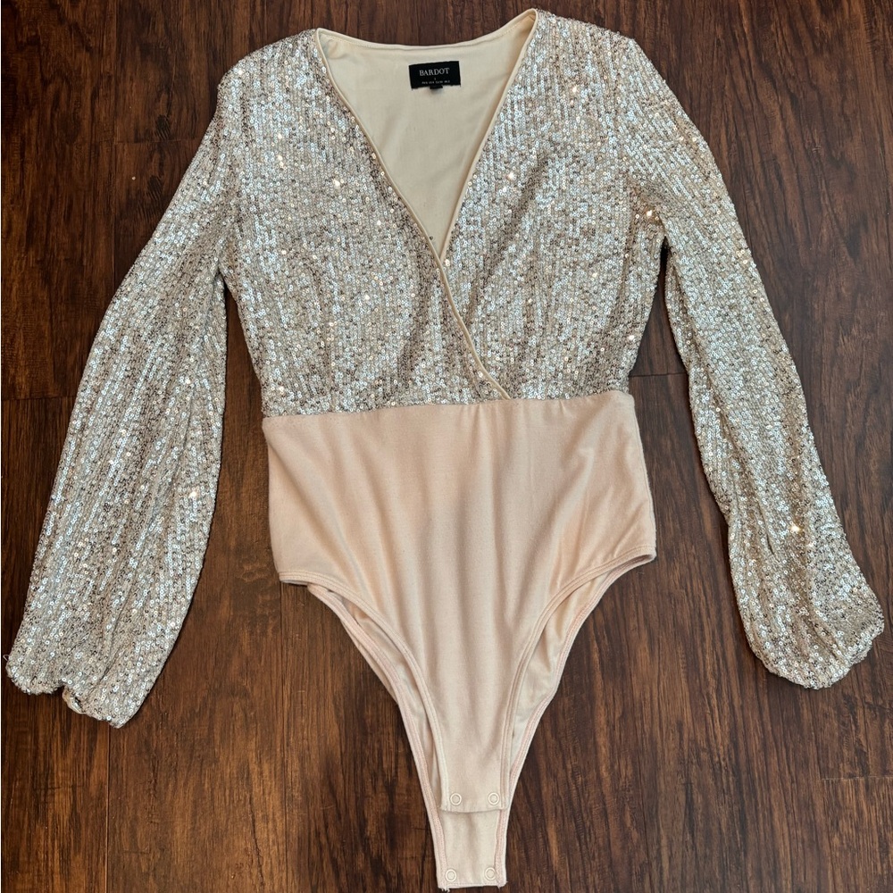 Bardot silver sequin body suit